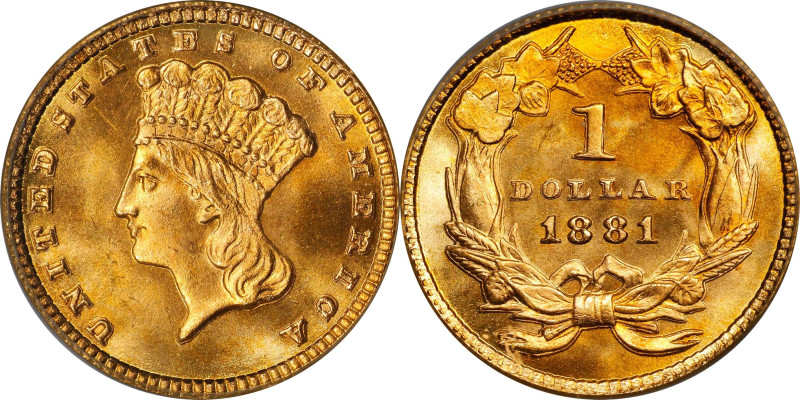 1881 Gold Dollar. MS-68 (PCGS). CAC.
This amazing Ultra Gem would serve as a hi...