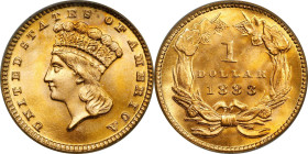 1883 Gold Dollar. MS-68 (PCGS).
Razor sharp in strike with full mint luster, this is a gorgeous survivor from a mintage of just 10,800 circulation st...