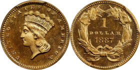 1887 Gold Dollar. JD-2. Rarity-5. Low Date. Proof-66 Cameo (PCGS). CAC.
Offered is a particularly desirable example of a rare classic U.S. Mint Proof...