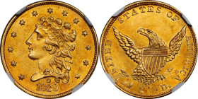 1839-O Classic Head Quarter Eagle. HM-1, Winter-1. Rarity-3. High Date, Wide Fraction. MS-62 (NGC).
This vividly toned example is awash in a warm ble...