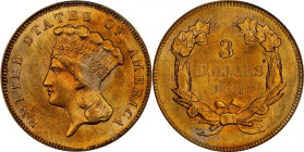 1861 Three-Dollar Gold Piece. MS-64 (PCGS).
This is an outstanding three-dollar gold piece that combines absolute and condition rarity for the advanc...