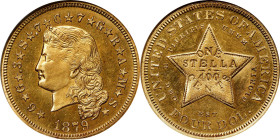 1879 Four-Dollar Gold Stella. Flowing Hair. Judd-1635, Pollock-1833, JD-1. Rarity-3. Gold. Reeded Edge. Proof-63 (ANACS). OH.
Obv: The Flowing Hair d...