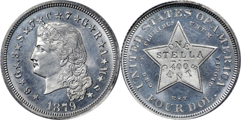 1879 Pattern Four-Dollar Gold Stella. Flowing Hair. Judd-1637, Pollock-1835. Rar...