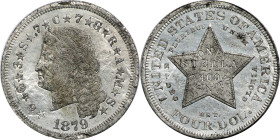 1879 Pattern Four-Dollar Gold Stella. Flowing Hair. Judd-1637a, Pollock-1836. Unique. White Metal. Reeded Edge. Proof-63 (PCGS). OGH.
Obv: The Flowin...