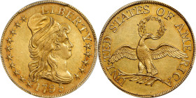 1795 Capped Bust Right Half Eagle. Small Eagle. BD-1. Rarity-5. AU-58 (PCGS).
A sharply struck, near-fully lustrous example of this significant first...