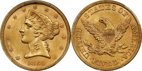 1860 Liberty Head Half Eagle. MS-63 (PCGS).
This is a rarely offered Choice Uncirculated example of an underrated Philadelphia Mint half eagle from j...