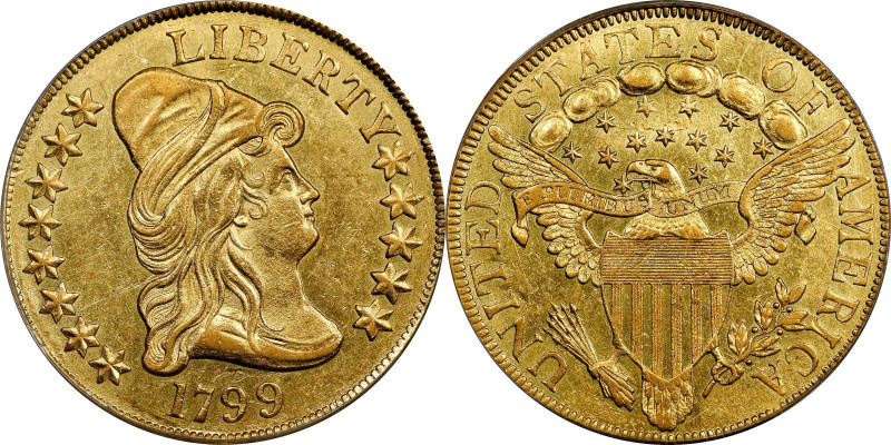 1799 Capped Bust Right Eagle. BD-10, Taraszka-22. Rarity-3. Large Obverse Stars....