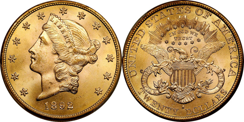 1892-S Liberty Head Double Eagle. Gold Saddle Ridge Hoard Label. MS-65 (PCGS). C...