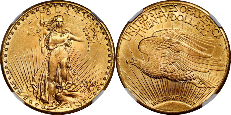 1928 Saint-Gaudens Double Eagle. MS-67+ (NGC).
An incredible, conditionally rar...