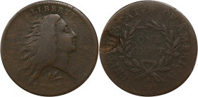 1793 Flowing Hair Cent. Wreath Reverse. S-11C. Rarity-3-. Lettered Edge--Reverse Planchet Flaw--VG-8 (PCGS).
This handsome piece sports gentle marbli...