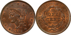 1842 Braided Hair Cent. N-3. Rarity-2. Large Date. MS-65 BN (PCGS). CAC.
This lovely Gem retains plenty of faded orange mint color to place it among ...