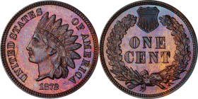 1872 Indian Cent. Proof-65 BN (PCGS). CAC.
A wonderfully original specimen that sports blended lilac highlights to dominant olive-copper iridescence....
