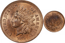 1873 Indian Cent. Open 3. MS-64 RB (PCGS).
Bright, vivid light pinkish-rose mint color with a splash of steel-blue toning just above center on the re...