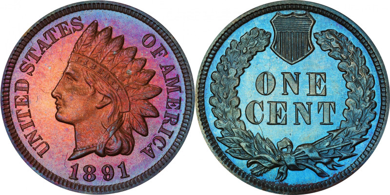 1891 Indian Cent. Proof-66 RB (PCGS).
This gorgeous specimen combines a predomi...