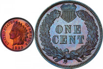 1892 Indian Cent. Proof-66+ RB (PCGS).
Similar in appearance to many of the other Millholland Proof Indian cents, this piece has a captivating two-to...