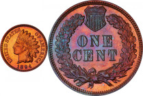 1894 Indian Cent. Proof-66+ RB (PCGS). CAC.
More Red than Brown, especially on the obverse, this PQ example retains dominant mint orange color with i...