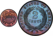 1872 Nickel Five-Cent Pieces. Proof-66 BN (PCGS). CAC.
This uncommonly vivid BN specimen exhibits iridescent powder blue and lilac-rose undertones to...
