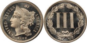 1882 Nickel Three-Cent Piece. Proof-67 Cameo (PCGS). CAC.
Deep, watery fields support frosty, fully impressed design elements on both sides of this b...