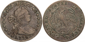 1796 Draped Bust Half Dime. LM-1. Rarity-3. LIKERTY. VF-35 (PCGS). CAC.
With pleasingly original dove-gray patina to smooth-looking surfaces, this is...