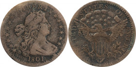 1801 Draped Bust Half Dime. LM-2. Rarity-4. Fine Details--Scratch (PCGS).
The wider distance between the letters LIB in LIBERTY confirm the present e...