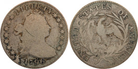 1796 Draped Bust Dime. JR-1. Rarity-3. Good Details--Scratch (PCGS).
The Draped Bust, Small Eagle dime was produced for only two years, and then only...