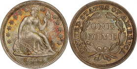 1856 Liberty Seated Dime. Small Date. Fortin-110. Rarity-4. Doubled Die Obverse, Doubled Die Reverse. MS-65 (PCGS). CAC.
Stellar quality and strong e...