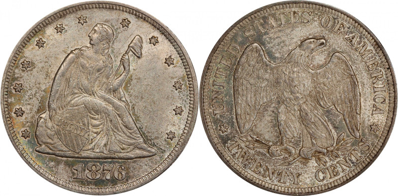 1876 Twenty-Cent Piece. BF-2. Rarity-2. Doubled Die Reverse. MS-62 (PCGS).
Blus...