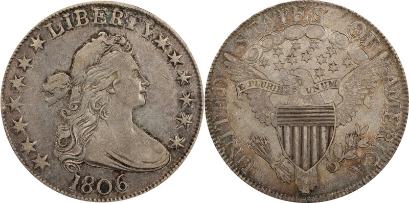 1806 Draped Bust Half Dollar. O-109, T-15. Rarity-1. Pointed 6, Stem Not Through...