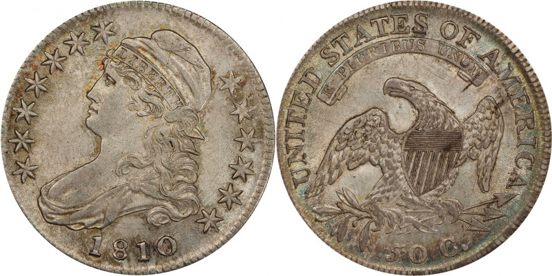 1810 Capped Bust Half Dollar. O-104a. Rarity-3. AU-58+ (PCGS).
Satiny, nearly c...