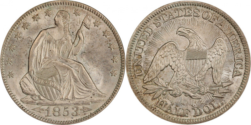 1853 Liberty Seated Half Dollar. Arrows and Rays. WB-101. MS-64+ (PCGS). CAC.
P...