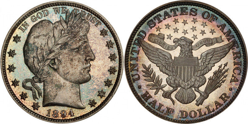 1894 Barber Half Dollar. Proof-67 (PCGS).
Equally exquisite, this captivating S...