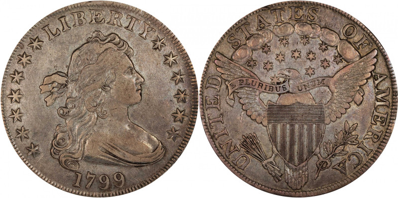 1799 Draped Bust Silver Dollar. BB-157, B-5. Rarity-2. EF-40 (PCGS).
Evenly ton...