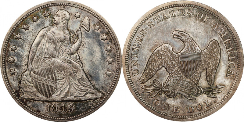 1849 Liberty Seated Silver Dollar. OC-2. Rarity-2. MS-63 (PCGS).
Alluring satin...