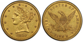 1840 Liberty Head Half Eagle. AU-58 (PCGS). CAC.
Frosty honey-orange surfaces support a well executed, overall bold strike. There are no marks worthy...