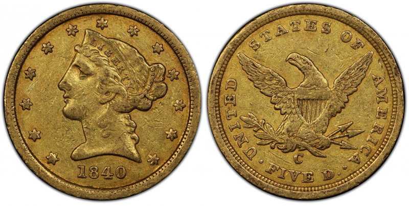 1840-C Liberty Head Half Eagle. W-2. VF-35 (PCGS). CAC.
Attractive honey-gold s...