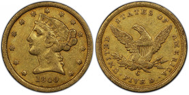 1840-C Liberty Head Half Eagle. W-2. VF-35 (PCGS). CAC.
Attractive honey-gold surfaces display tinges of olive and reddish-rose. Boldly defined for t...