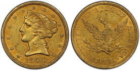 1844 Liberty Head Half Eagle. AU-55 (PCGS). CAC.
A sharply defined example that also features bright frosty luster. Pleasing honey-orange color overa...