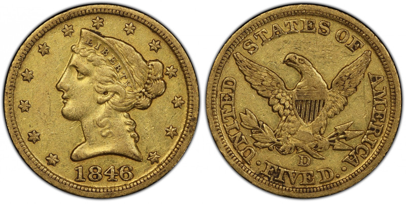 1846-D Liberty Head Half Eagle. Winter 16-I. EF-45 (PCGS). CAC.
Wonderfully ori...