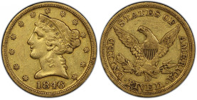 1846-D Liberty Head Half Eagle. Winter 16-I. EF-45 (PCGS). CAC.
Wonderfully original surfaces exhibit gorgeous khaki-olive color overall. This is a s...