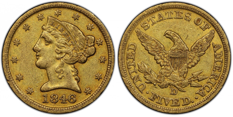 1846-D/D Liberty Head Half Eagle. Winter 17-J. AU-50 (PCGS). CAC.
Attractive, f...
