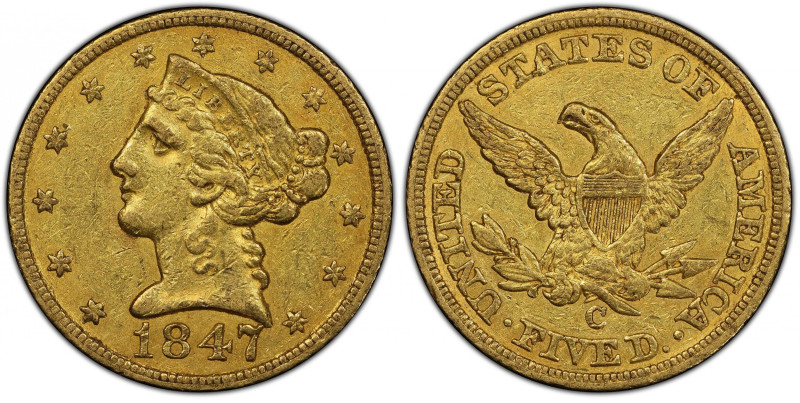 1847-C Liberty Head Half Eagle. Winter-1. EF-45 (PCGS). CAC.
A richly original,...