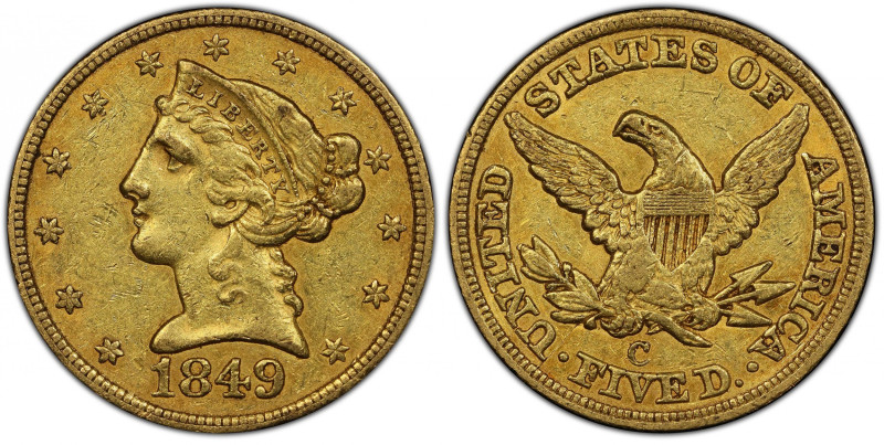 1849-C Liberty Head Half Eagle. Winter-1. Die State II. AU-53 (PCGS). CAC.
Subt...