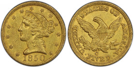 1850-C Liberty Head Half Eagle. Winter-2. AU-53 (PCGS). CAC.
Of the utmost significance to quality conscious Southern gold enthusiasts, this is a won...