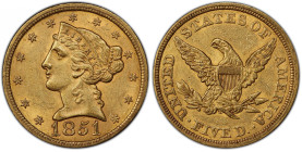 1851 Liberty Head Half Eagle. AU-58+ (PCGS). CAC.
Here is an attractive Choice About Uncirculated example of this underappreciated No Motto Liberty H...