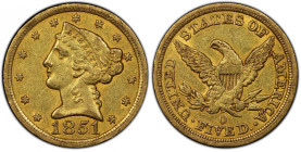 1851-O Liberty Head Half Eagle. Winter-1. AU-55 (PCGS). CAC.
Lovely honey-orange surfaces are richly original and retain plenty of soft, frosty mint ...