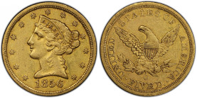 1856-O Liberty Head Half Eagle. Winter-1, the only known dies. EF-45 (PCGS). CAC.
This is a sharply defined Choice EF 1856-O half eagle with traces o...