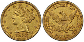 1858-C Liberty Head Half Eagle. Winter-1. AU-55 (PCGS). CAC.
Here is a handsome 1858-C half eagle, and also a noteworthy condition rarity. Displaying...
