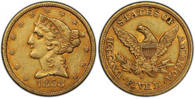 1858-S Liberty Head Half Eagle. EF-45 (PCGS).
With traces of mint frost and impressively smooth surfaces, it is difficult for us to imagine a more at...