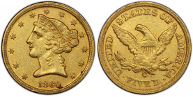 1860-C Liberty Head Half Eagle. Winter-1. AU-53 (PCGS).
This issue is always found with more or less indistinct details on the eagle, not from a lack...