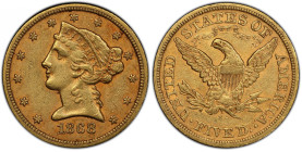 1868-S Liberty Head Half Eagle. EF-45 (PCGS). CAC.
Vivid rose-orange and deep honey-olive surfaces are appreciably lustrous. A touch of softness to t...